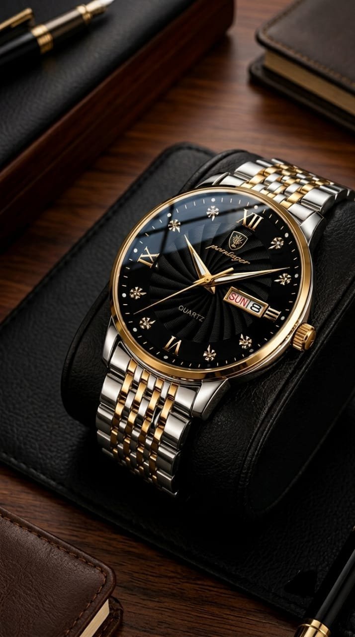 Luxury watch surrounded by rich burgundy silk backdrop